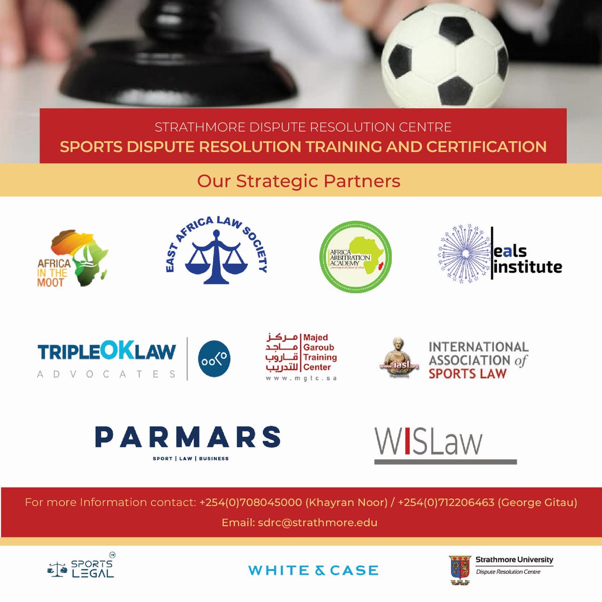 Ready to take your skills in Sports Dispute Resolution to the next level?
Learn from top experts from FIFA, White &amp; Case, and beyond!
 29 July – 1 August 2025
Virtal | 11:00 AM EAT
 Ksh 30,900 / $233
🔗 Register now: tiny.cc/sdregistration
#SportsLaw #Mediation #StrathmoreSDRC