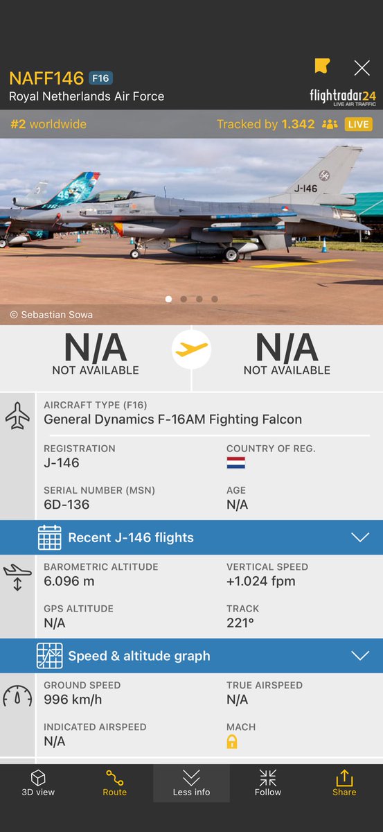 Sonicboom van F16 hoorbaar in de Hoeksche Waard rond 14.15. 
 fr24.com/NAFF146/3a585c…