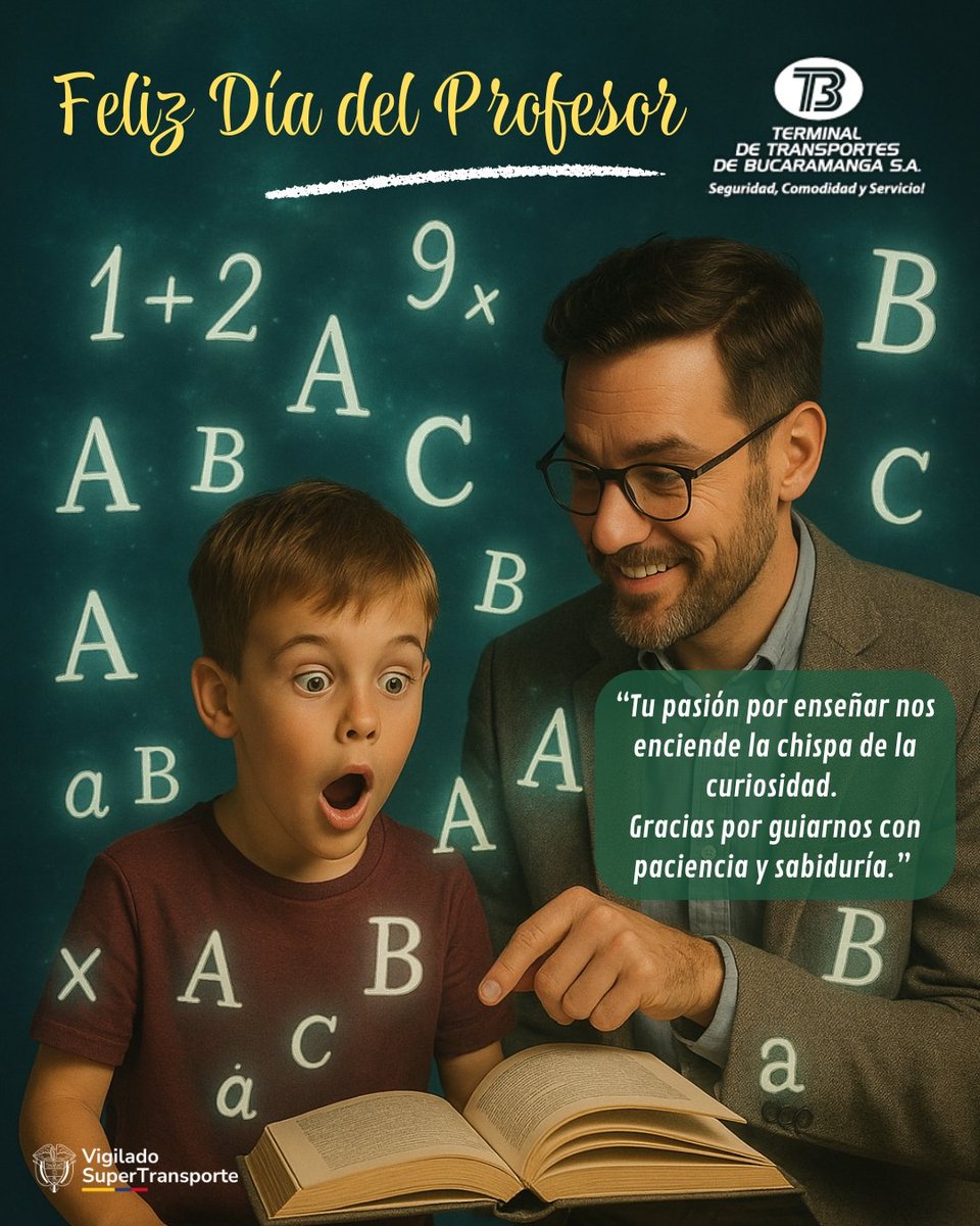 Aprender es descubrir que algo es posible (Fritz Perls). #Felizdíadelmaestro a todos(as) quienes dedican su vida a enseñarnos que sí se puede.
.
#TerminalBucaramanga #TerminaldeTransportes #EcudaciónEsElCamino #DíaDelMaestro #DíaDelProfesor #SuperTransporte <a href="/Terminaldt/">Terminalbucaramanga</a>