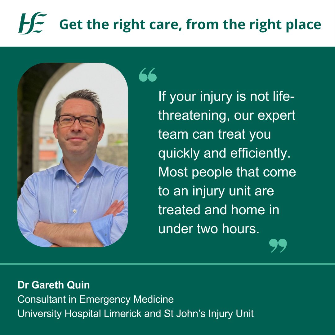 HSE Mid West (@hsemidwest) on Twitter photo Injury Units treat recent injuries that are not life-threatening such as breaks, sprains, strains, scalds & minor burns-most are treated & home in under 2 hours
🕗 Open daily, 8am-8pm
📍 <a href="/StJohnsHospLmk/">St. John's Hospital, Limerick</a> Ennis & Nenagh
👨⚕️ For adults & children (5+)
➡ hse.ie/injuryunits Injury Units treat recent injuries that are not life-threatening such as breaks, sprains, strains, scalds & minor burns-most are treated & home in under 2 hours
🕗 Open daily, 8am-8pm
📍 <a href="/StJohnsHospLmk/">St. John's Hospital, Limerick</a> Ennis & Nenagh
👨⚕️ For adults & children (5+)
➡ hse.ie/injuryunits