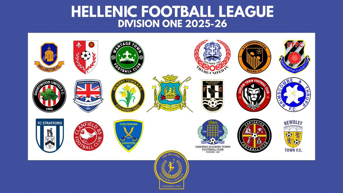 AlcesterTownFC's tweet image. A new journey begins…

Here’s how the 2025/2026 Hellenic League Division One will shape up ❤️🖤

*subject to appeals.