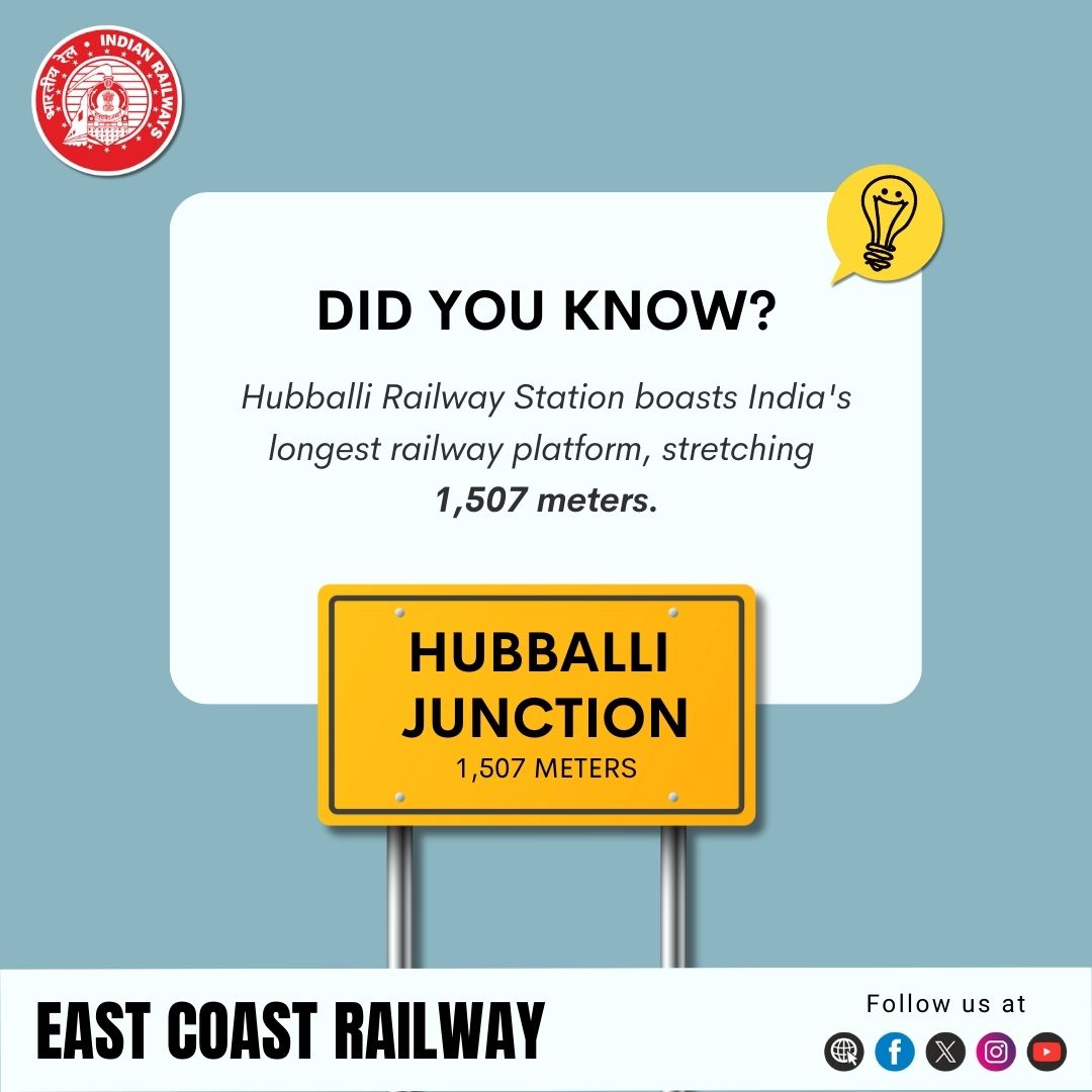 From one end to the other, it’s quite a feat,
At Hubballi Junction, no platform can compete.
India’s longest - 1,507 meters strong,
Where every train feels like it belongs. 

#DidYouKnow #IndianRailways