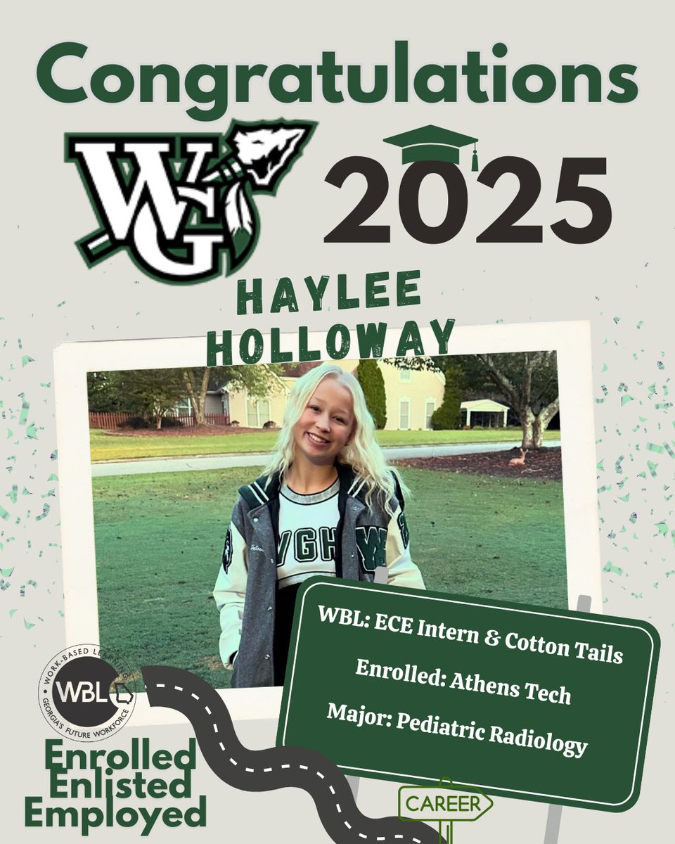 We're proud to recognize Haylee Holloway, a dedicated WBL intern at Wee Warriors Preschool Program and an employee at Cotton Tails Boutique! She plans to enroll at Athens Technical College and major in Pediatric Radiology!