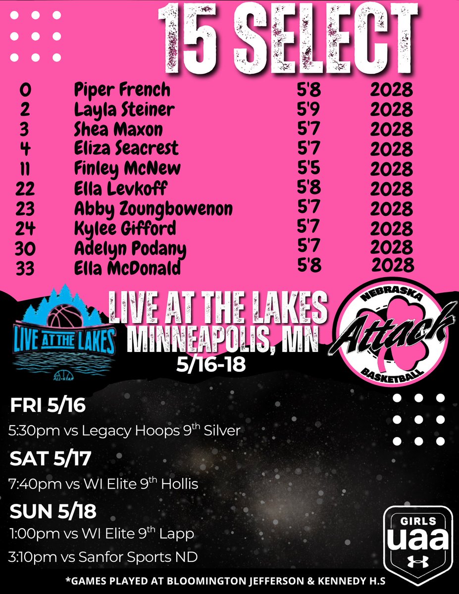 Nebraska Attack Rise & Select (@neattackrisesel) on Twitter photo Rosters & Schedules for our:
17U Select, 16U Select, and 15U Select teams who are at:
πππ©π ππ§ π§ππ πππππ¦
in Minneapolis, MN <a href="/JrAllStarBB/">Jr. All-Star Girls Basketball</a> Rosters & Schedules for our:
17U Select, 16U Select, and 15U Select teams who are at:
πππ©π ππ§ π§ππ πππππ¦
in Minneapolis, MN <a href="/JrAllStarBB/">Jr. All-Star Girls Basketball</a>