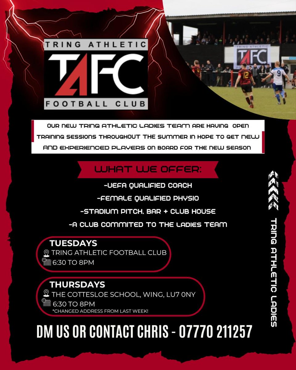 Tring Athletic FC (@tringathletic) on Twitter photo A reminder regarding <a href="/TringAFCLadies/">Tring Athletic Ladies</a> training sessions throughout the summer! ๐โฝ๏ธ
#TAFC ๐ดโซ๏ธ A reminder regarding <a href="/TringAFCLadies/">Tring Athletic Ladies</a> training sessions throughout the summer! ๐โฝ๏ธ
#TAFC ๐ดโซ๏ธ