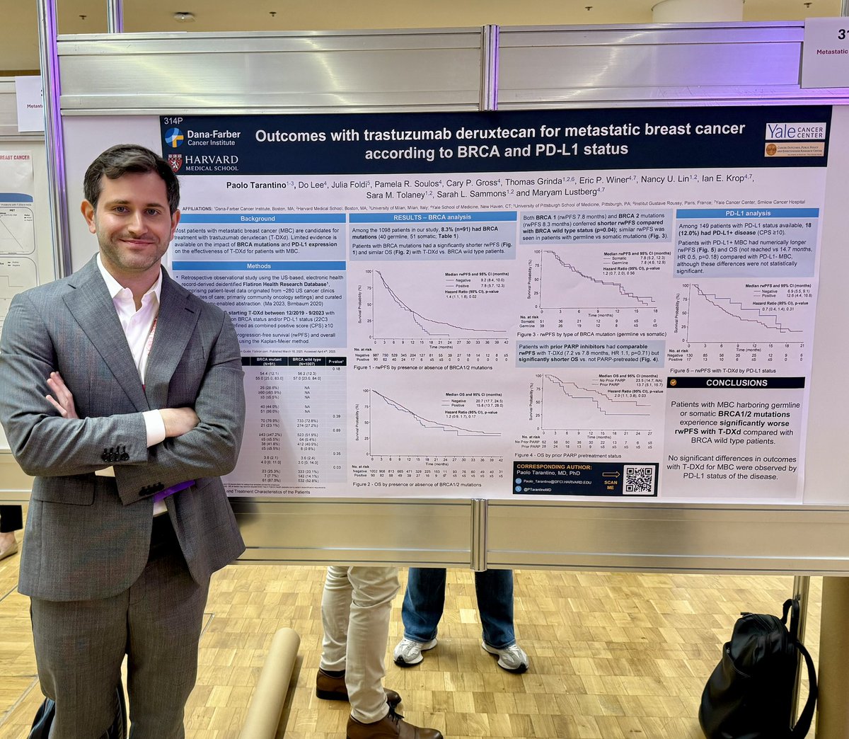 Paolo Tarantino (@ptarantinomd) on Twitter photo Answer: pts with BRCA mutations (germinal or somatic) experience worse outcomes with T-DXd given for mBC
rwPFS: 7.8 vs 9.2 mo (HR 1.4, p=0.02)
Consistent with findings from DB03/04. Reasons unclear.
Grateful with <a href="/DFCI_BreastOnc/">Dana-Farber’s Breast Oncology Center</a> & <a href="/YaleCOPPER/">Yale COPPER Center</a> colleagues for this collaboration. Answer: pts with BRCA mutations (germinal or somatic) experience worse outcomes with T-DXd given for mBC
rwPFS: 7.8 vs 9.2 mo (HR 1.4, p=0.02)
Consistent with findings from DB03/04. Reasons unclear.
Grateful with <a href="/DFCI_BreastOnc/">Dana-Farber’s Breast Oncology Center</a> & <a href="/YaleCOPPER/">Yale COPPER Center</a> colleagues for this collaboration.