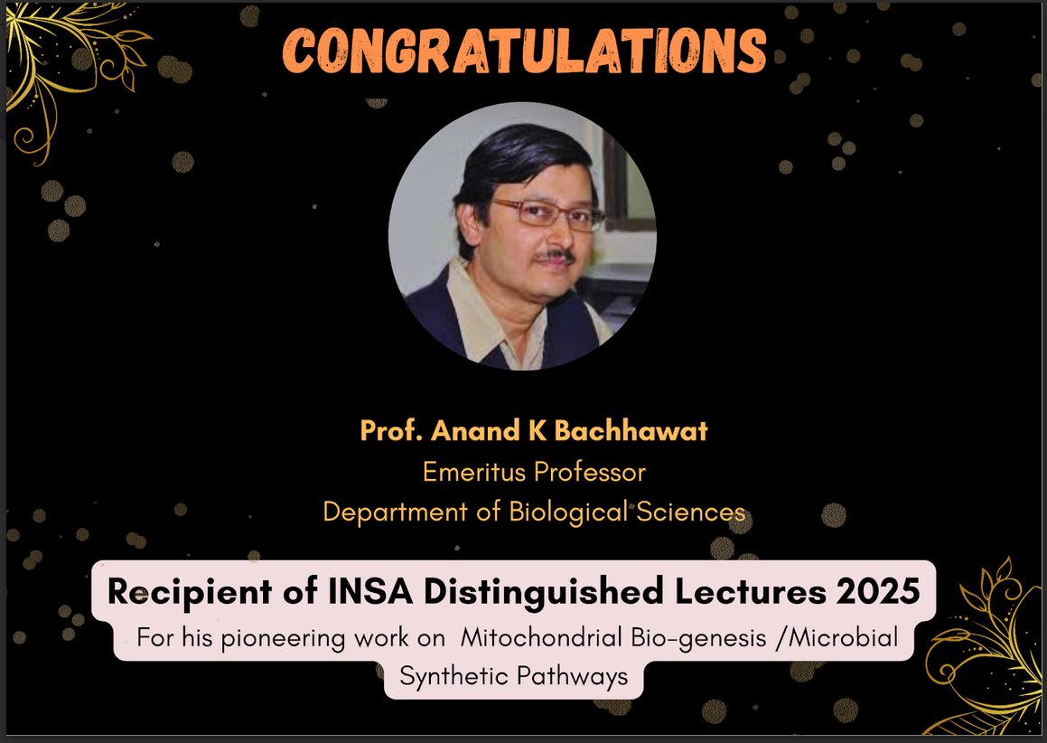 IISER Mohali (@iisermohali) on Twitter photo Delighted to share that Prof. Anand K Bachhawat is a recipient of INSA Distinguished Lectures - 2025.
Congratulations! <a href="/EduMinOfIndia/">Ministry of Education</a> Delighted to share that Prof. Anand K Bachhawat is a recipient of INSA Distinguished Lectures - 2025.
Congratulations! <a href="/EduMinOfIndia/">Ministry of Education</a>