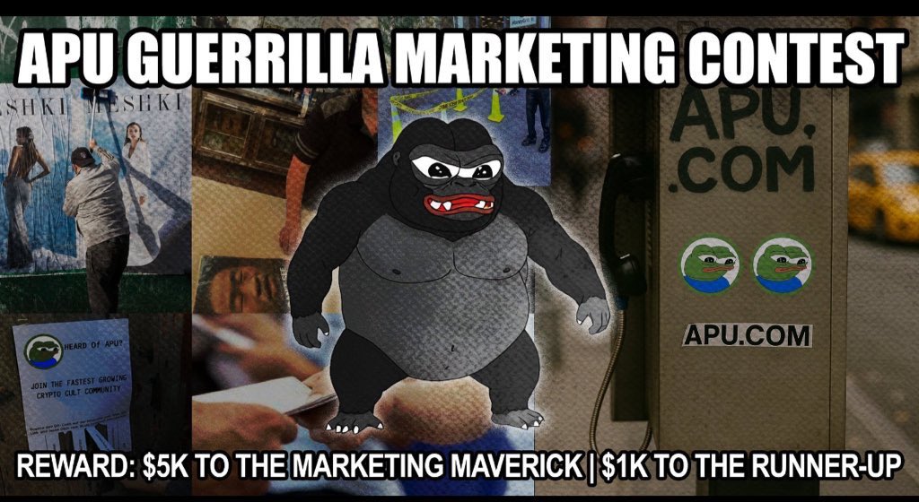 Lowcode_Lab's tweet image. The $APU GUERRILLA MARKETING CONTEST 🔥

Slap stickers. Hang posters. Spread brochures. Play Apu music loudly. Get creative :)

$5K + $1K is on the line !!!!!!!!

Reply to the og with your submission HERE :
x.com/ApusCoin/statu…
 #Crypto #KingOfMemes #Meme #Memecoin #Contest