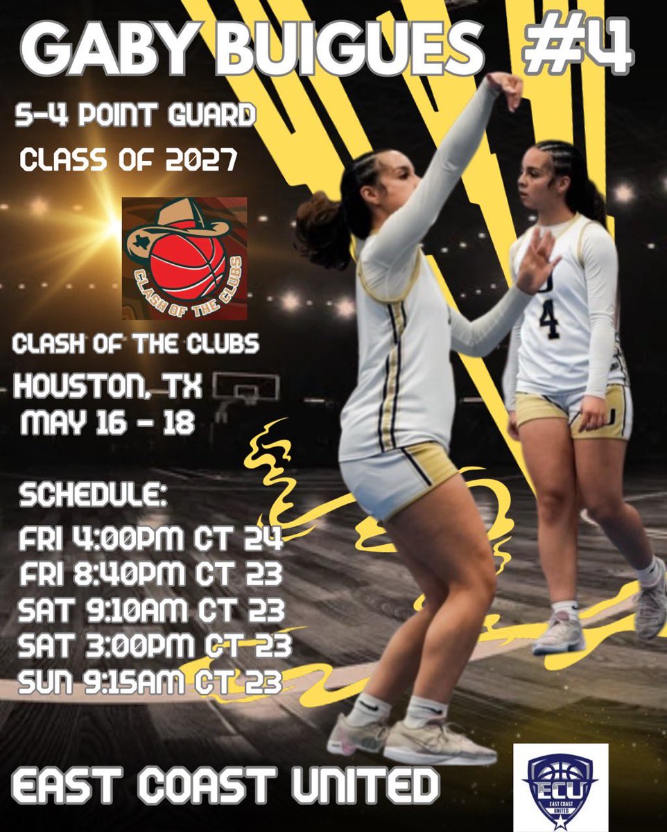 Gabriela Buigues🇵🇷 (@gabybuigues2) on Twitter photo Schedule update! Come check me out this weekend in Houston, at the Clash Of Clubs! Coaches come watch and my team compete if your headed to Houston! <a href="/ECunitedbball/">eastcoastunited</a> @EJMurray8 <a href="/PGHFlorida/">Prep Girls Hoops Florida</a> <a href="/SUTSReport/">SUTS Report</a> <a href="/SAthletesLBB/">Sleeper Athletes Ladies Basketball</a> Schedule update! Come check me out this weekend in Houston, at the Clash Of Clubs! Coaches come watch and my team compete if your headed to Houston! <a href="/ECunitedbball/">eastcoastunited</a> @EJMurray8 <a href="/PGHFlorida/">Prep Girls Hoops Florida</a> <a href="/SUTSReport/">SUTS Report</a> <a href="/SAthletesLBB/">Sleeper Athletes Ladies Basketball</a>