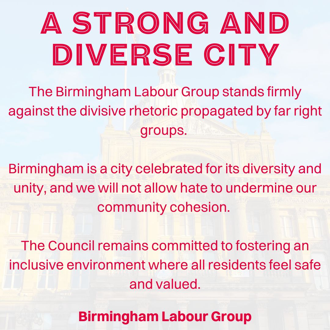 We stand firmly against the divisive rhetoric peddled by far right groups like Britain First who are marching on Saturday. 

Birmingham is a strong and diverse city, and we stand together against far-right extremism.