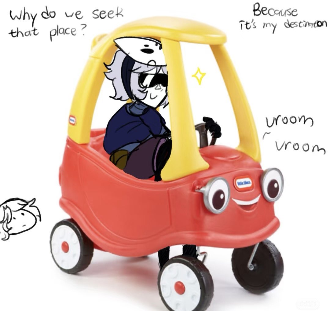 KumoSplat's tweet photo. I was drawing a Quirrel animatic, then my sis mistaken the background sound for a car, that’s why I have this pic

#hollowknight #meme https://t.co/41roy2CjNA