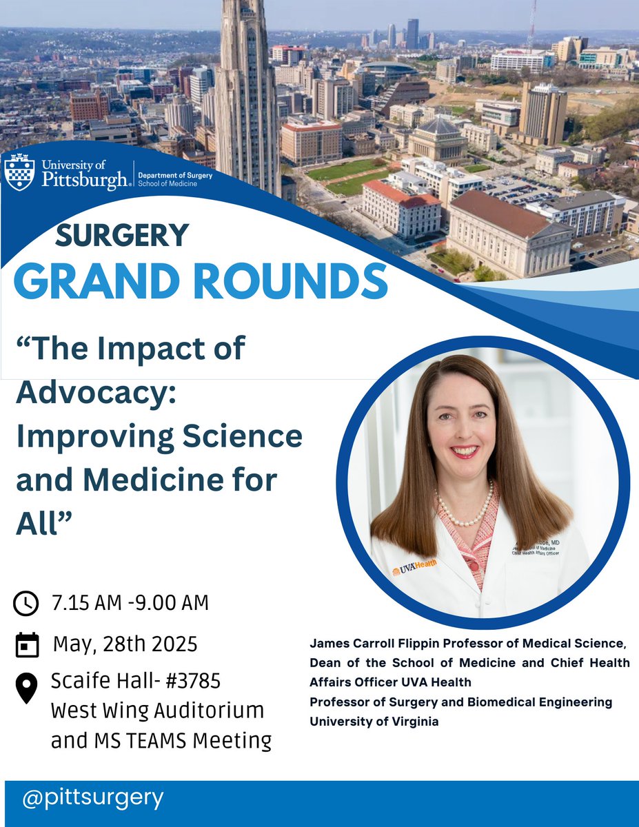 Pitt Surgery (@pittsurgery) on Twitter photo Excited to share our upcoming Surgery Grand Rounds featuring <a href="/DeanMKibbe/">Melina Kibbe</a> from UVA Health! Check out the flyer for details. #Surgery #GrandRounds #MedicalEducation #Science #Medicine #UPMC <a href="/PittTweet/">University of Pittsburgh</a> <a href="/UPMCnews/">UPMC</a> <a href="/UPMC_Vascular/">UPMC Vascular Surgery</a> <a href="/PittResearch/">PittResearch</a> <a href="/uvahealthnews/">UVA Health</a> <a href="/UVA/">UVA</a> <a href="/UvaDOM/">UVA Department of Medicine</a> <a href="/UVAEngineers/">UVA Engineering</a> Excited to share our upcoming Surgery Grand Rounds featuring <a href="/DeanMKibbe/">Melina Kibbe</a> from UVA Health! Check out the flyer for details. #Surgery #GrandRounds #MedicalEducation #Science #Medicine #UPMC <a href="/PittTweet/">University of Pittsburgh</a> <a href="/UPMCnews/">UPMC</a> <a href="/UPMC_Vascular/">UPMC Vascular Surgery</a> <a href="/PittResearch/">PittResearch</a> <a href="/uvahealthnews/">UVA Health</a> <a href="/UVA/">UVA</a> <a href="/UvaDOM/">UVA Department of Medicine</a> <a href="/UVAEngineers/">UVA Engineering</a>