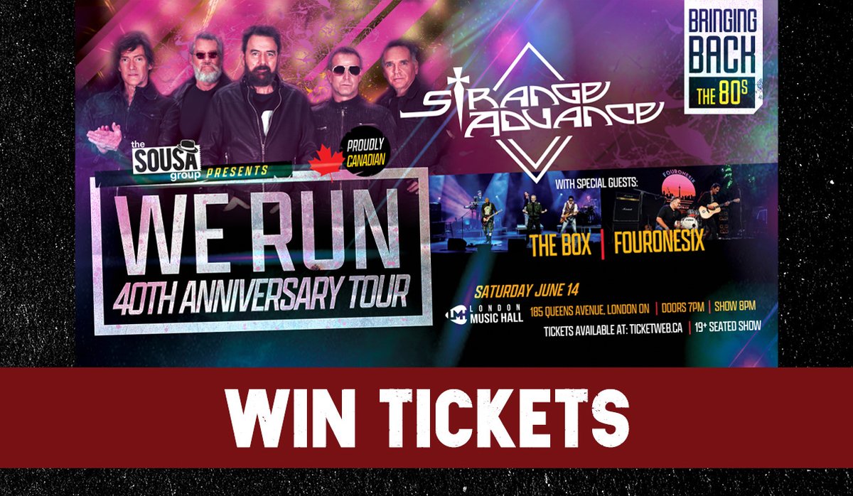 🎶 WIN TICKETS 

Strange Advance with The Box &amp; FourOneSix will be at London Music Hall on June 14th! Listen to Kate Wright all week for your shot to win, OR enter on our website for an extra chance! classicrock981.com/contests/2025/…

To buy tickets, go to ticketweb.ca/event/strange-…