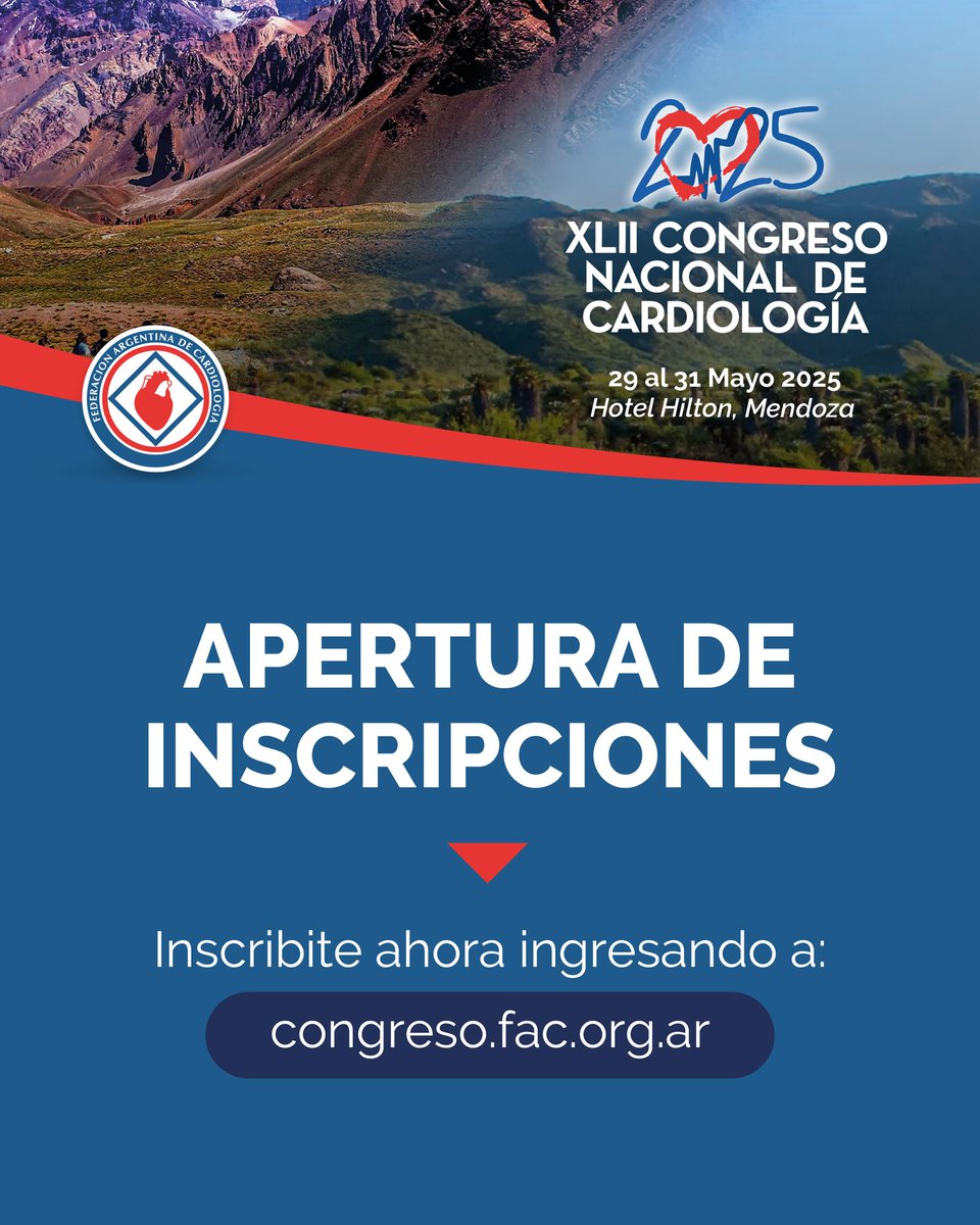 🏔 ¿Todavía no te inscribiste al #CNC2025?

🔗 congreso.fac.org.ar

Cada vez falta menos para encontrarnos con lo mejor de la cardiología.

#FAC #Cardiología