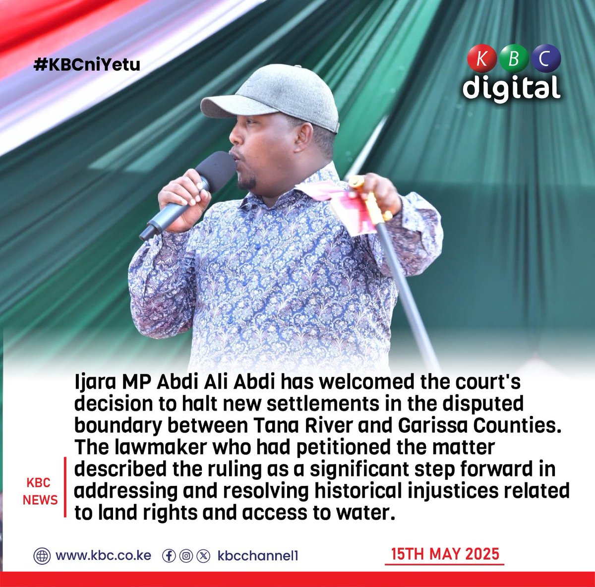 Ijara MP Abdi Ali Abdi has welcomed the court's decision to halt new settlements in the disputed boundary between Tana River and Garissa Counties. The lawmaker who had petitioned the matter described the ruling as a significant step forward in addressing and resolving historical