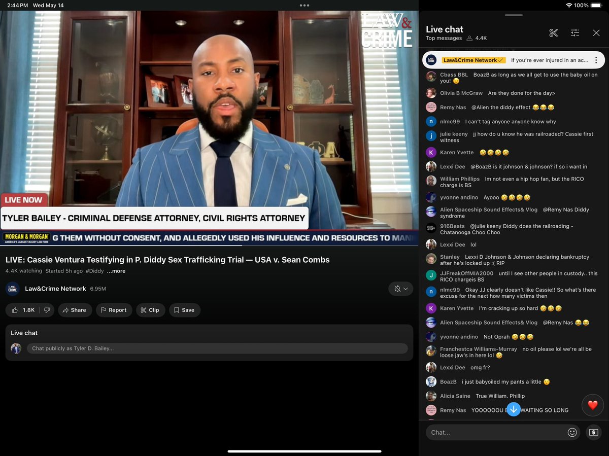 Tyler D. Bailey (@tylerdbaileyesq) on Twitter photo Yesterday I joined <a href="/LawCrimeNetwork/">Law&Crime Network</a> for their Q&A lunch hour covering the Diddy trial
The prosecution is building a strong case. Cross-examination of Cassie Ventura begins today - her testimony is crucial Thanks <a href="/LawCrimeNetwork/">Law&Crime Network</a> for having me! Yesterday I joined <a href="/LawCrimeNetwork/">Law&Crime Network</a> for their Q&A lunch hour covering the Diddy trial
The prosecution is building a strong case. Cross-examination of Cassie Ventura begins today - her testimony is crucial Thanks <a href="/LawCrimeNetwork/">Law&Crime Network</a> for having me!