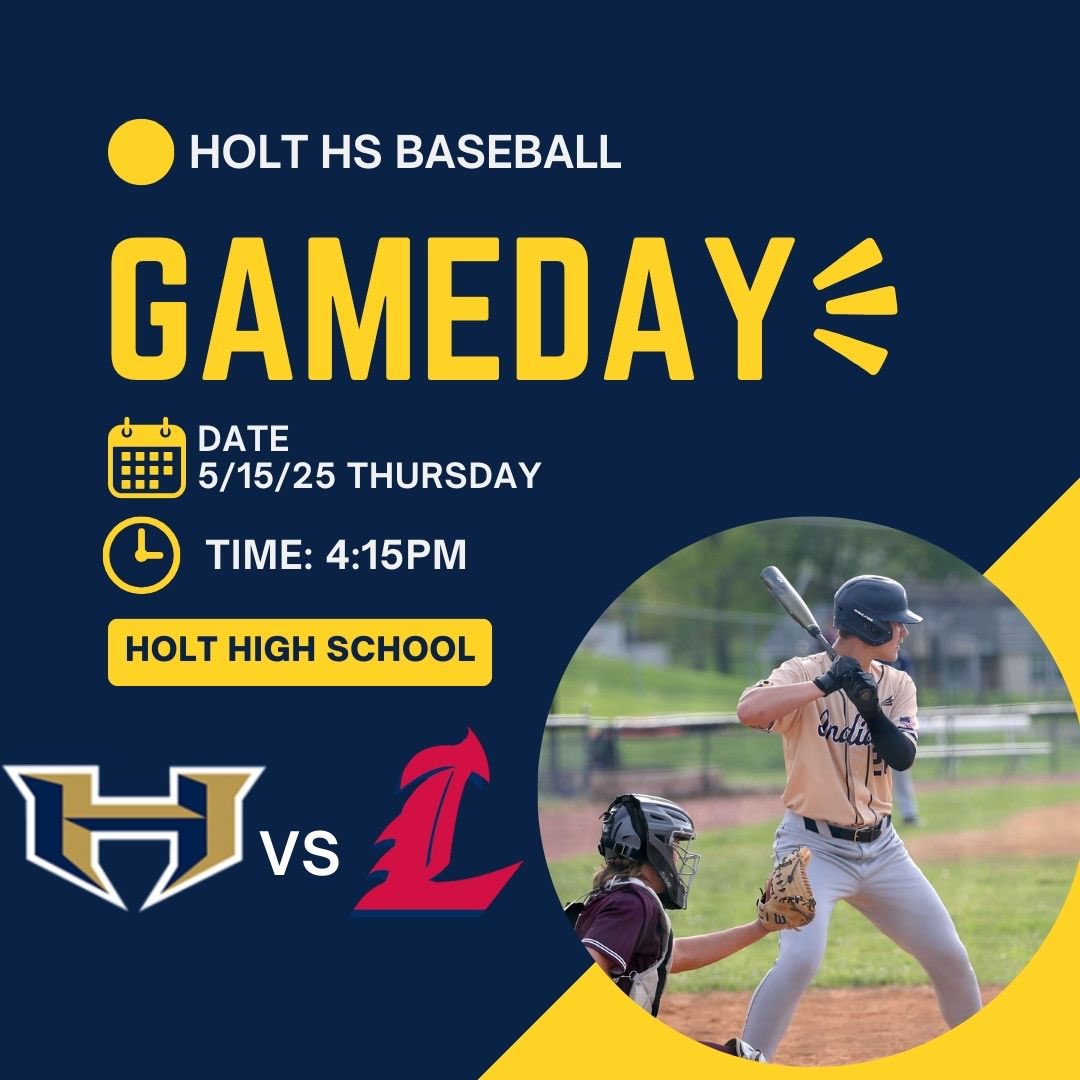 GAMEDAY: Holt plays their final regular season home game today vs Liberty! 
Come out and support your squad on a great day for baseball 
🆚Liberty 
📍Holt HS
⌚️4:15p

#WeAreHolt