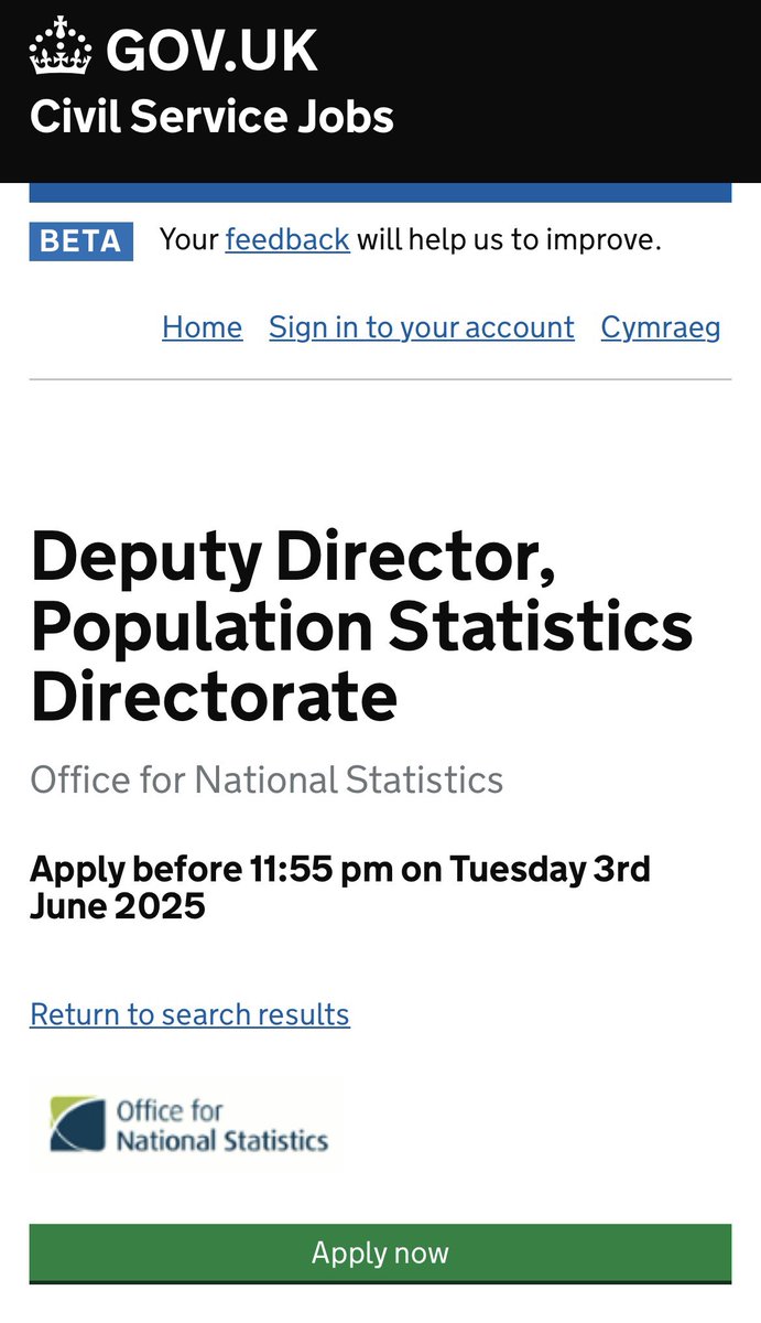 Take a look at this really important role in <a href="/ONS/">Office for National Statistics (ONS)</a>, including leading on international migration estimates. Deadline Tuesday 3rd June. Locations Newport, Titchfield (Fareham), Manchester &amp; Darlington. 

Please share!

civilservicejobs.service.gov.uk/csr/index.cgi?…