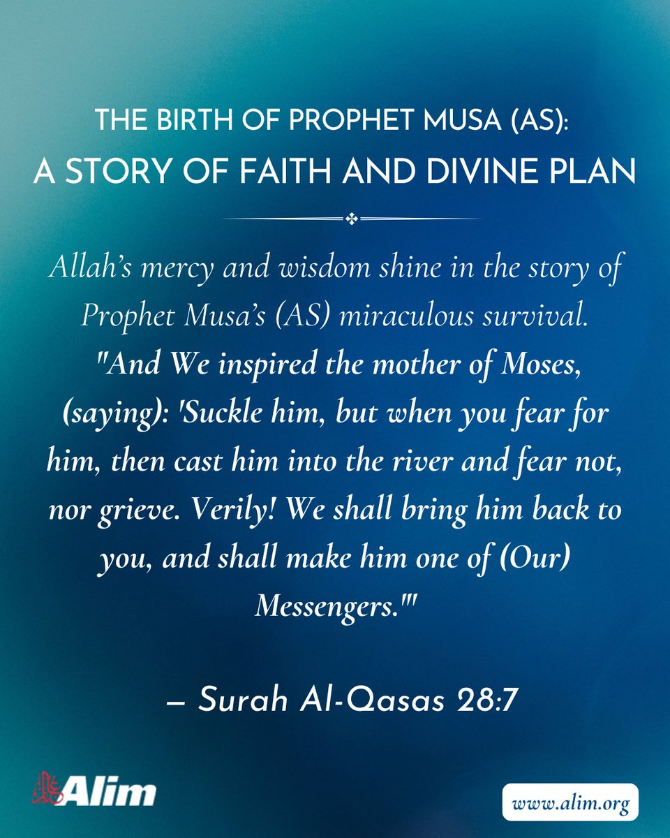 alim_inc's tweet image. 🌟 The Birth of Prophet Musa (AS): A Story of Faith and Divine Plan 🌟

alim.org/history/prophe…

#ProphetMusa #QuranicStories #TrustInAllah #IslamicHistory #IslamicReminders #AlimCommunity #ProphetStorie