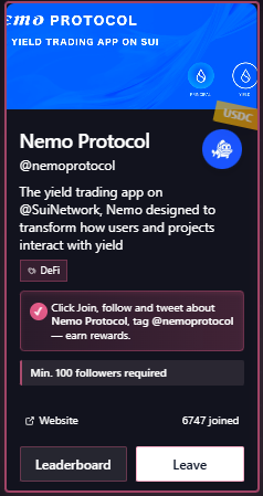 ChickchickMoon's tweet photo. New day, new project on #GiveRep 
- @zen_frogs : a meme
- @Official_NODO : AI Agent Powered Liquidity Management Vaults on Sui Network
- @nemoprotocol :  The yield trading app
Don't forget @GiveRep https://t.co/0mDSL4CJfC