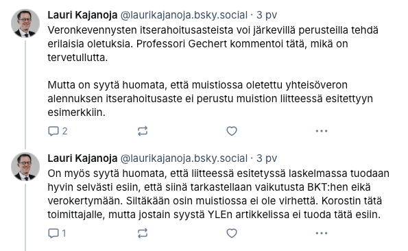 VM:ssä on konseptit sekaisin. Kansliapäällikkö Majanen selitti Politiikkaradiossa, että VM:n parjattu yhteisöverolaskelma päätyy 60 % itserahoitusasteeseen (kuvassa sitaatti), vaikka VM:n
<a href="/LauriKajanoja/">Lauri Kajanoja</a> on väittänyt, ettei laskelma tarkastele itserahoitusastetta (ks. kuva).