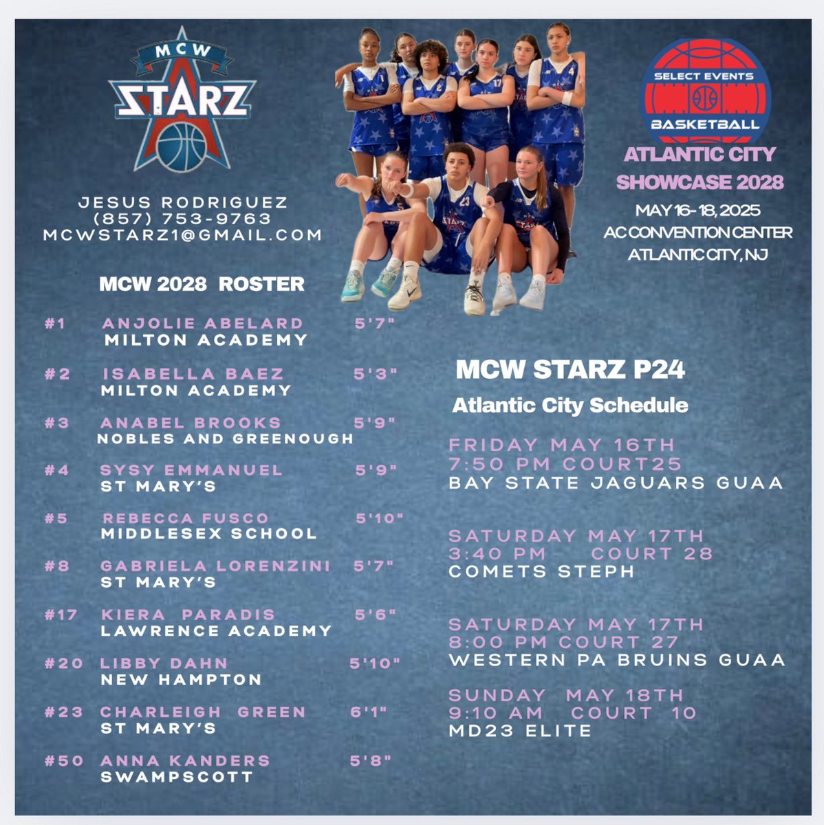 Here is my schedule for this weekend at the Atlantic City Showcase with <a href="/MCWSTARZ/">MCW STARZ</a> P24. 
<a href="/MiltonAcademygb/">Milton Academy Girls' Basketball</a> 
<a href="/NEPSGBCA/">NEPSGBCA</a>