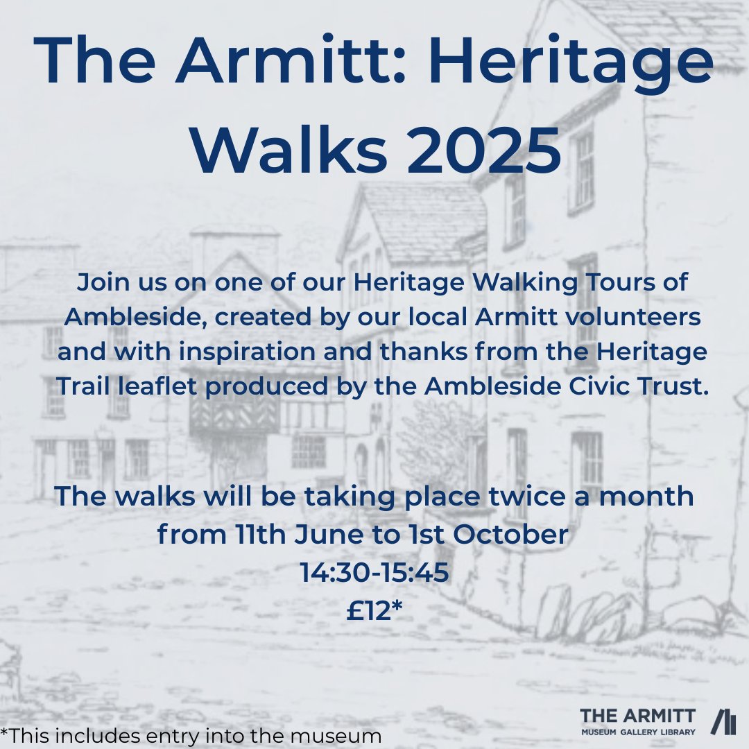 The Armitt: Heritage Walks 2025
On 11 June - 1 October 2025
14:30-15:45
Covering the story of Ambleside's mills and industry, the markets and the people, we aim to give you an insight into our beautiful town at the centre of the Lake District.