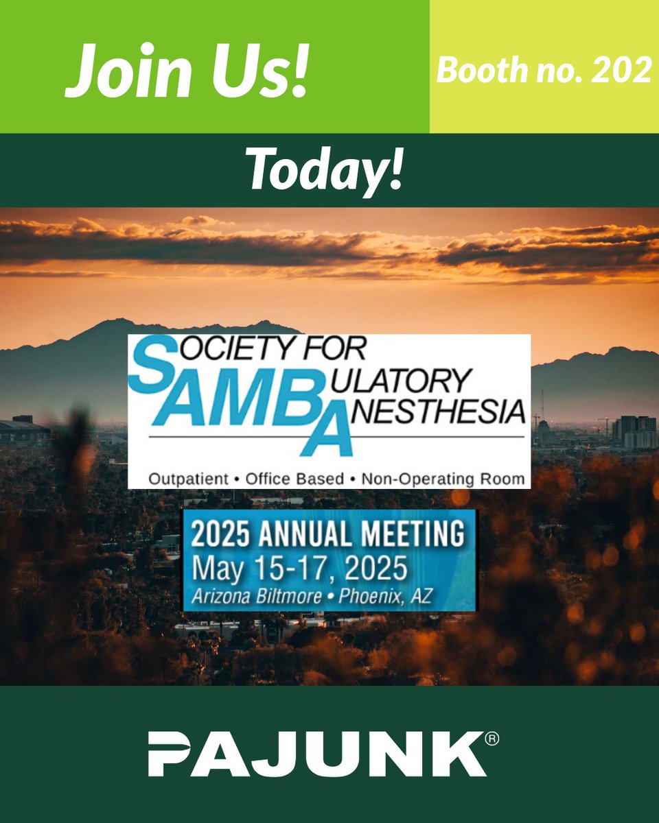 SAMBA 25 kicks off today in Phoenix!

Visit Booth 202 to explore how PAJUNK supports modern regional anesthesia with:
🔹 SonoPlex II &amp; SonoTap II
🔹 RA &amp; Pain Management Trays
🔹 E-Cath II + E-Cath II Plus
🔹 SonoLong SoftSecure

📍 May 15–17 | Phoenix, AZ

#SAMBA25 #PajunkUSA