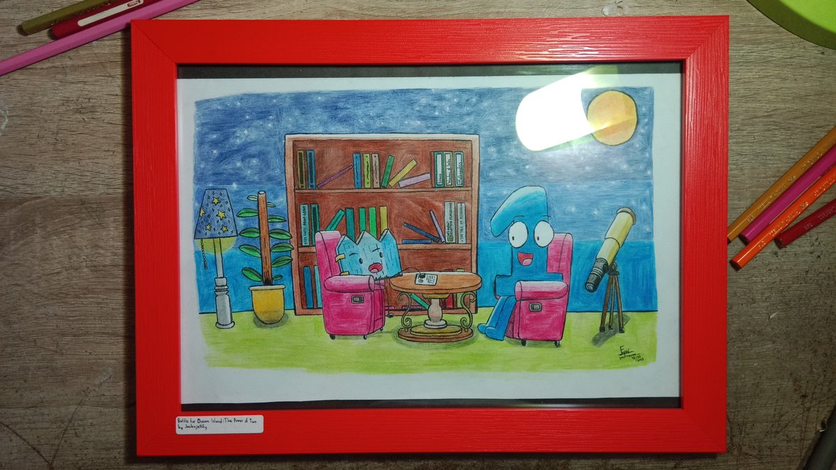 yesfiraswa's tweet photo. For my school's art gallery contest! Battle for Dream Island: The Power of Two fanart based on the show's S5 E15, "Seasonal Shift" #bfdi #tpot #battlefordreamisland #osc #objectshow #objectshowcommunity #cartoon #webseries #animationshow #thepoweroftwo https://t.co/X0rtlJJNCJ