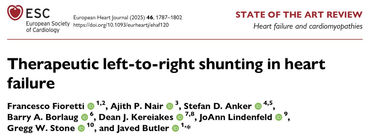 GreggWStone's tweet image. Our publ in EHJ: state of the art review of intrer-atrial shunting - potentially a major breakthrough in HFrEF and selected pts with HFpEF. Add to this the ongoing placebo-procedure controlled ALLAY-HFrEF trial which has just started randomizing 350 HFrEF pts.