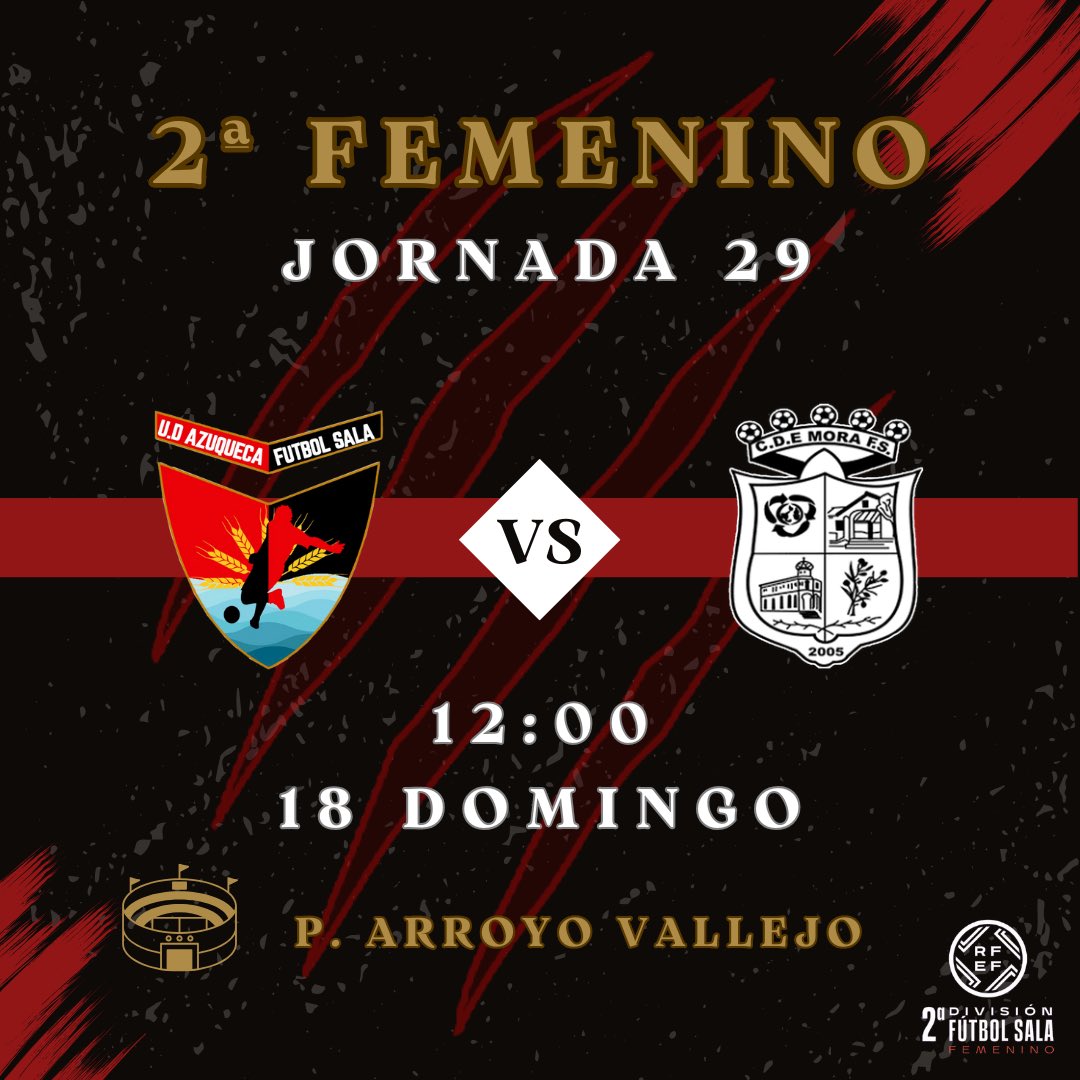 ⚽️ 𝐉𝐎𝐑𝐍𝐀𝐃𝐀 𝟐𝟗 | 2ª 𝐹𝐸𝑀

⏰12:00
🗓️Domingo 18 de MAYO 
🏟️Polideportivo ARROYO VALLEJO
🎟️3€ (NO SOCIOS)

<a href="/UDAzuquecaFutSa/">UD Azuqueca FS (Oficial)</a> 🆚 <a href="/FsFMora/">Mora Futbol sala Femenino</a> 

#123azuqueca
