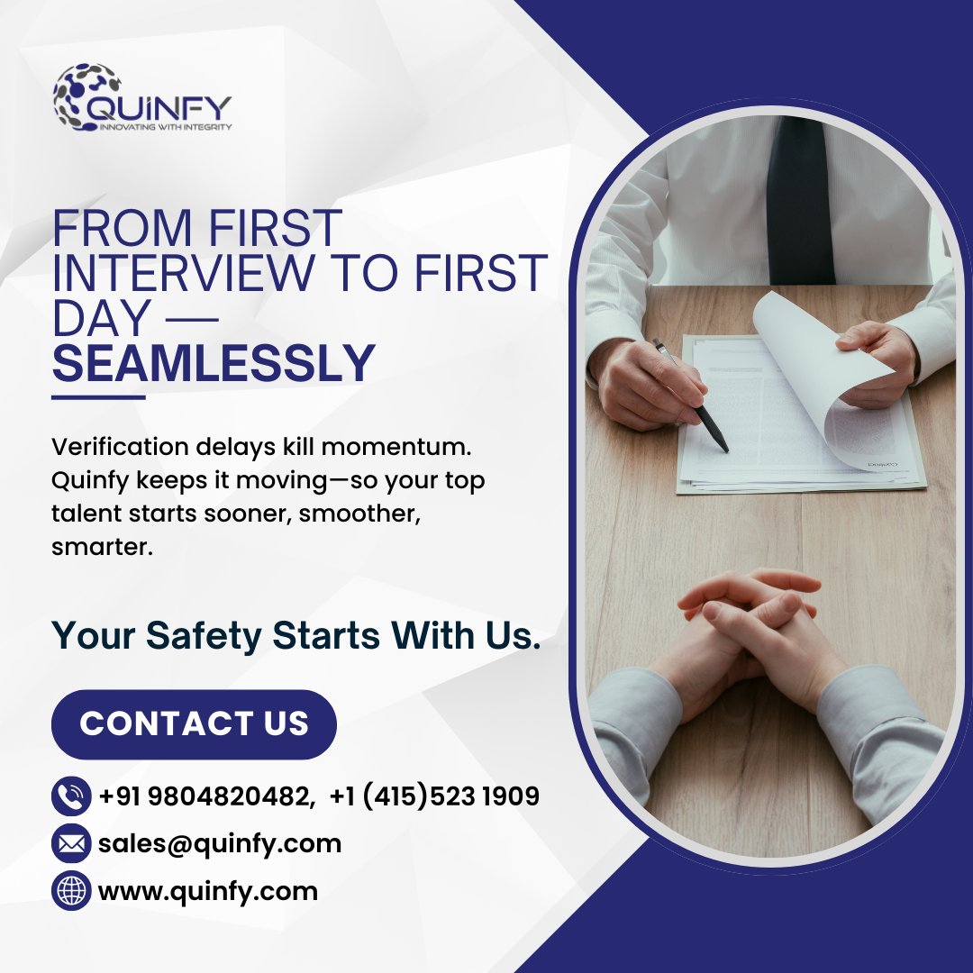 quinfy's tweet image. 🚀 From Interview to Offer Letter—No Delays, Just Results.
#FrictionlessHiring #FastBGV #QuinfyServices #EmployeeVerification #HiringWithoutDelays #BackgroundVerificationIndia #CustomBGV #TechDrivenBGV #HRTechSolutions