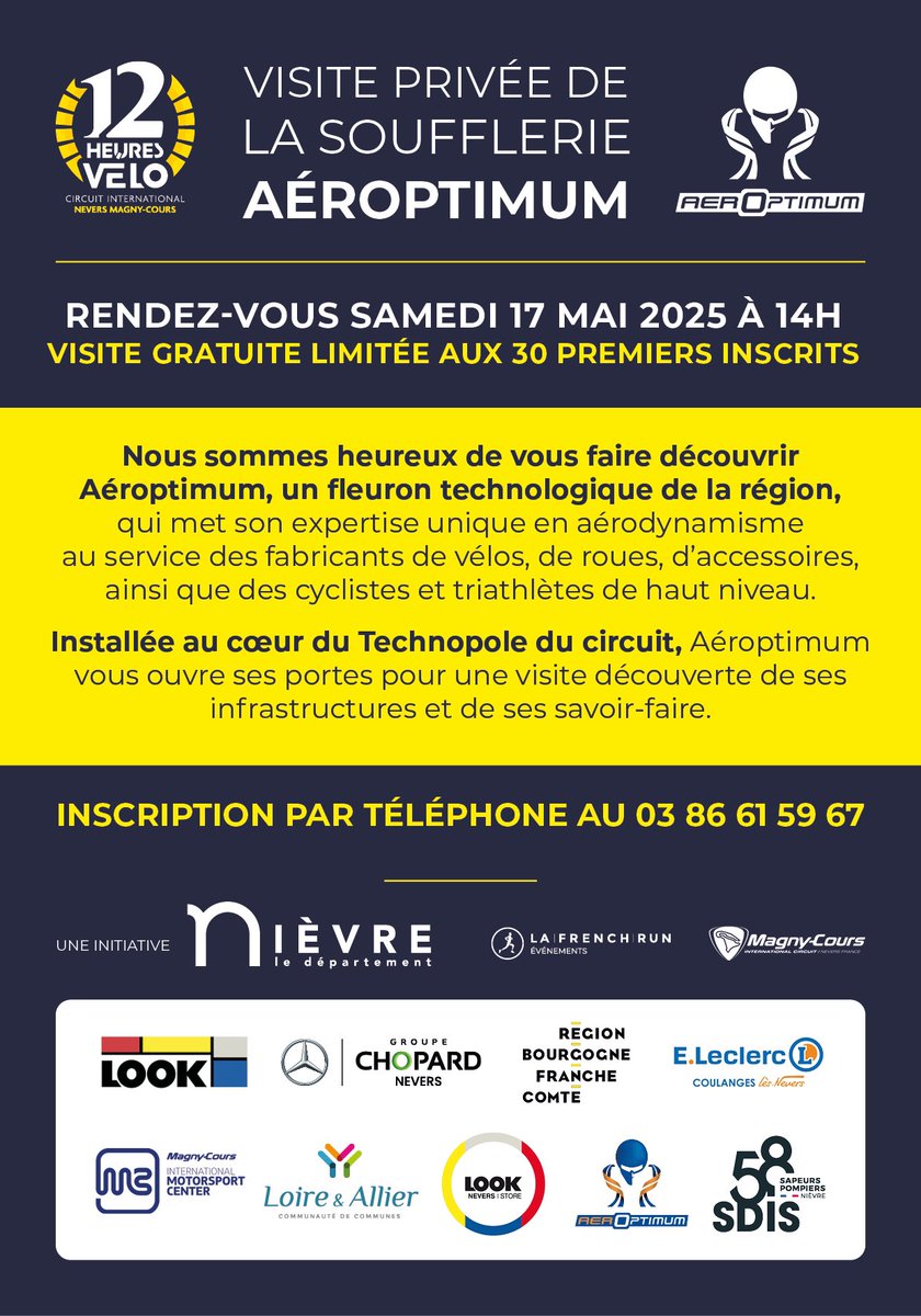 🤩 Visite privée de la soufflerie @aeroptimum !
💨 C’est samedi de 14h00 à 15h00 !
👉🏻 Limitée à 30 personnes ! 
🙏🏻 Expérience offerte par notre partenaire !

Réservation obligatoire par 📞 au 03 86 61 59 67