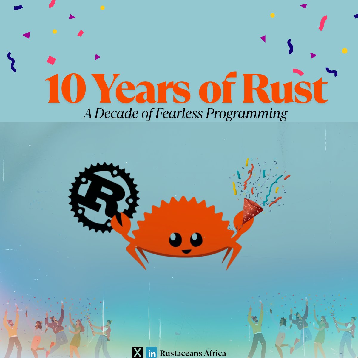 Rust turns 10 today!🎉

A decade of:
 🦀 fearless devs
 🧠 ownership mastery
 ⚙️ memory safety
 🚀 next-level speed
A decade ago, Rust 1.0 shipped. 
Born from bold ideas, Rust has evolved into a global pillar of modern systems programming.
Got a Rust story?We’d love to hear it💬