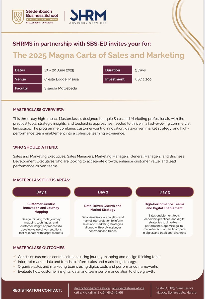 Stay ahead of the Game with the University of Stellenbosch Certification Master Class on Sales and Marketing, Happening in Harare this June 2025 <a href="/czionline/">CZI</a> <a href="/ZNCCNational/">ZNCC National Office</a>