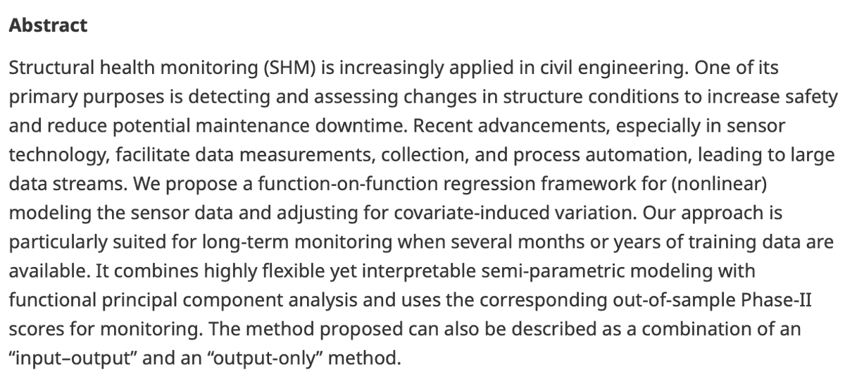 DCE_Journal's tweet image. New article!
Covariate-adjusted functional data analysis for structural health monitoring
👉 bit.ly/3SAczCS
By Philipp Wittenberg, Lizzie Neumann, Alexander Mendler (@TU_Muenchen) & Jan Gertheiss
#DataAnalysis #EnvironmentalVariability #StructuralHealthMonitoring
