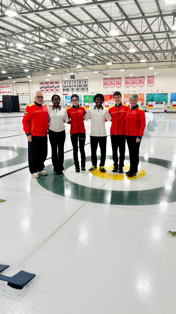 Team Nigeria junior mixed doubles with team Spain junior mixed doubles at the World Junior mixed doubles curling championship in Edmonton, Canada