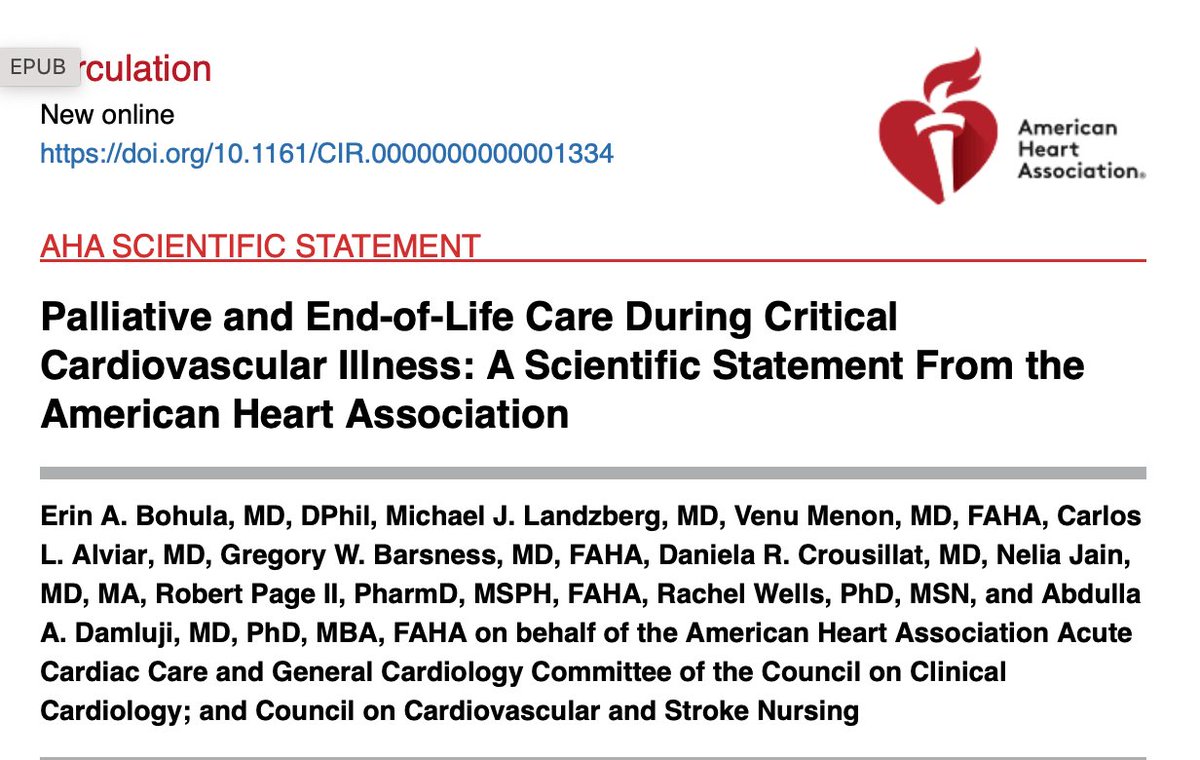 Abdulla A. Damluji, MD, PhD (@drdamluji) on Twitter photo Palliative and End-of-Life Care During Critical Cardiovascular Illness: A Scientific Statement From the American Heart Association: <a href="/AHAScience/">AHA Science</a> <a href="/CircAHA/">Circulation</a>
🥸 Led by my friend <a href="/EBohula/">Erin Bohula</a>: the most comprehensive account on palliative care/futility during cardiac illness
😱 Summary Palliative and End-of-Life Care During Critical Cardiovascular Illness: A Scientific Statement From the American Heart Association: <a href="/AHAScience/">AHA Science</a> <a href="/CircAHA/">Circulation</a>
🥸 Led by my friend <a href="/EBohula/">Erin Bohula</a>: the most comprehensive account on palliative care/futility during cardiac illness
😱 Summary