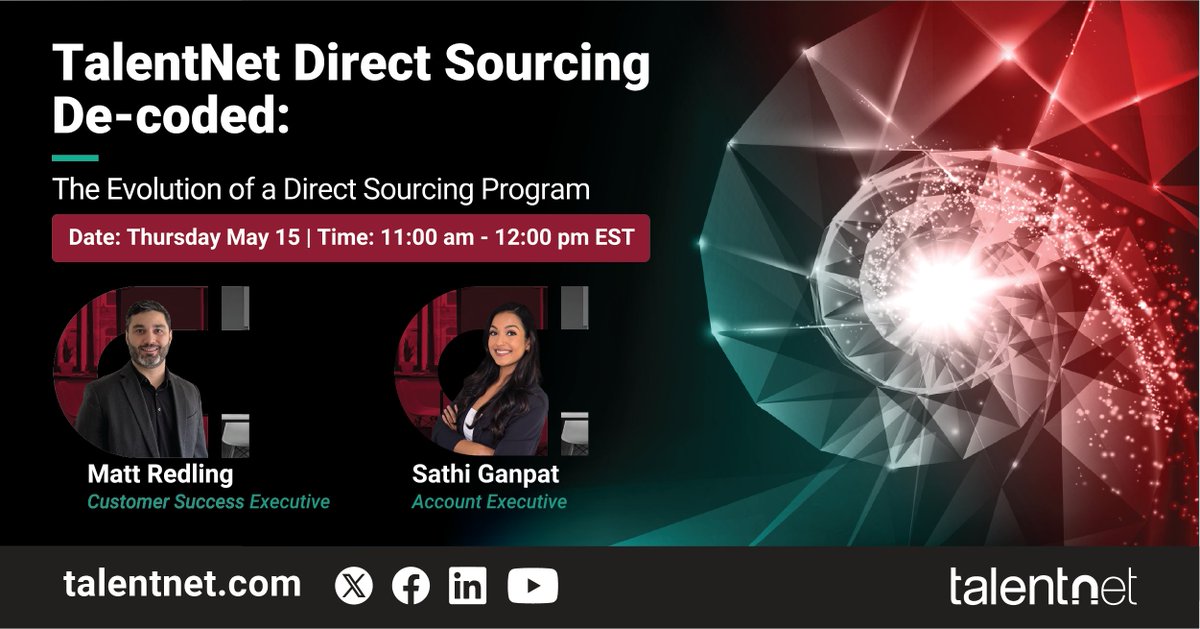 TalentNetInc's tweet image. 🚨 Today at 11AM EST! Join TalentNet’s Customer Success experts Sathi Ganpat +Matt Redling for The Evolution of a Direct Sourcing Program. Still time to register: hubs.li/Q03mGmNP0 #TalentAcquisition #ContingentWorkforce #ProgramSuccess