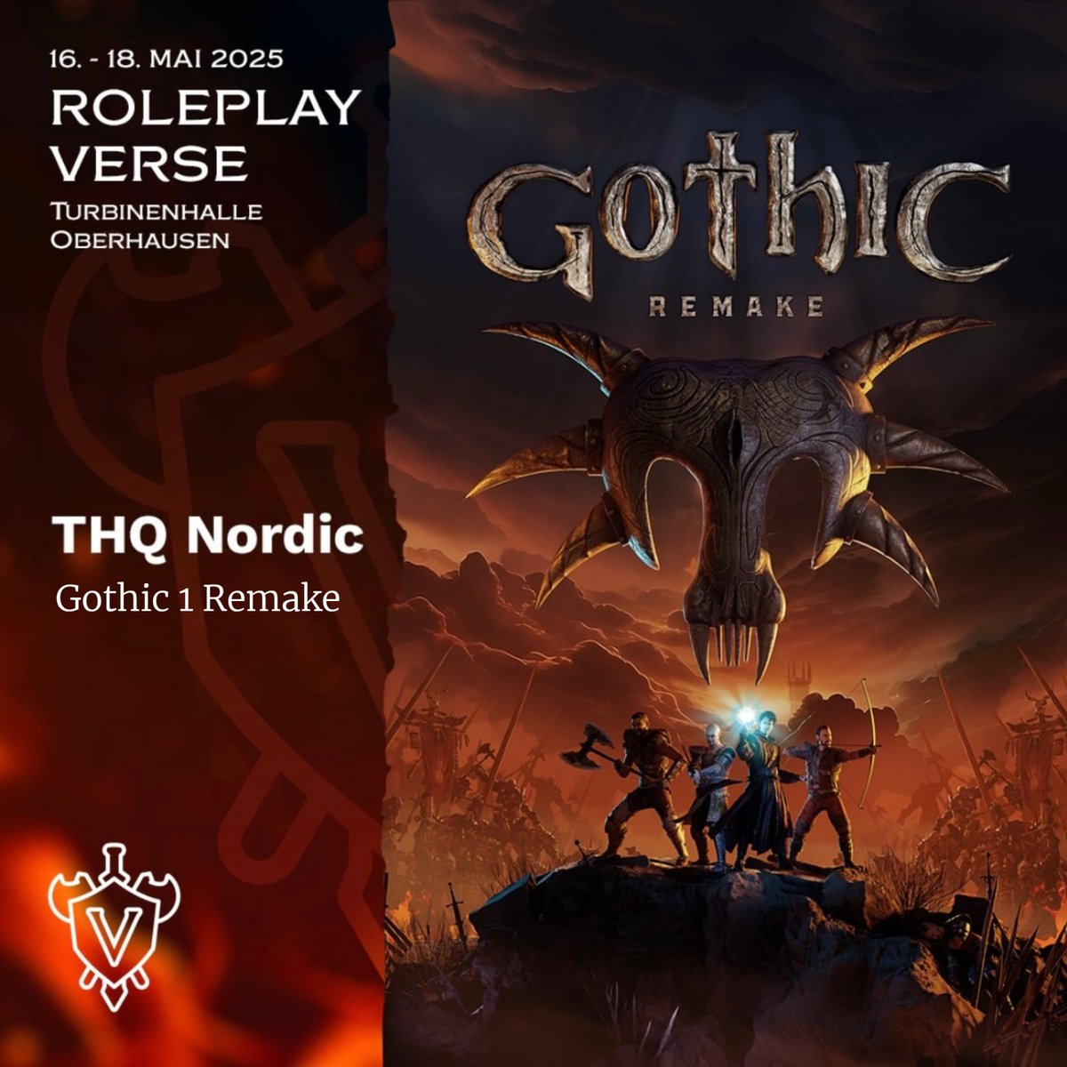 Gothic 1 Remake at Roleplay Verse – May 16–18 in Oberhausen, Germany

Join us at our booth near the RPV Main Stage (Number 70) in Hall 2 – Fire Verse, where you’ll get the chance to see Kai Rosenkranz live on stage, sharing insights about Gothic 1 Remake.

For Gomez!