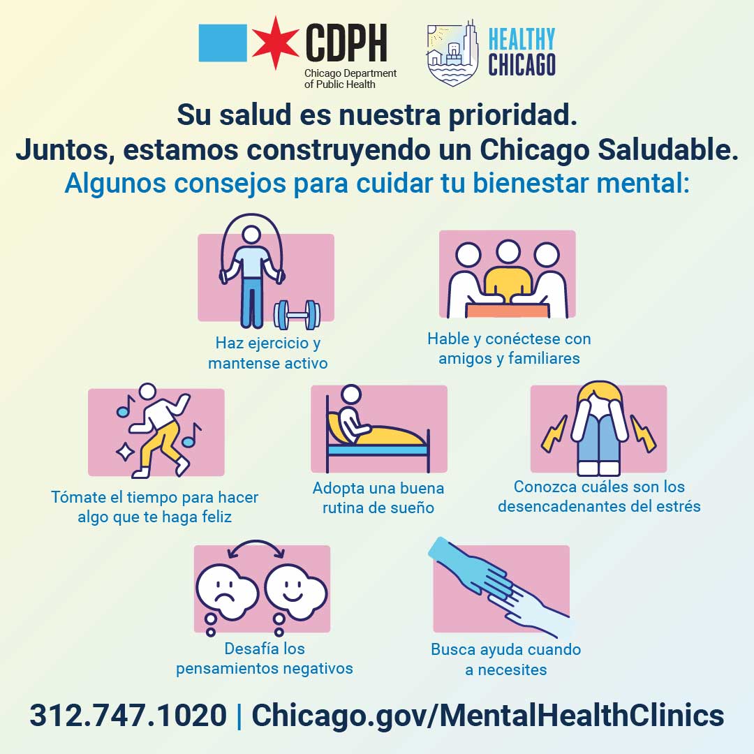 It’s Mental Health Awareness Month.

Remember to (in no particular order):

💨 Breathe
📖 Learn
🏃 Move
👭 Connect
😴 Sleep

Visit: Chicago.gov/behavioralheal…

#MentalHealthAwarenessMonth #MentalHealth