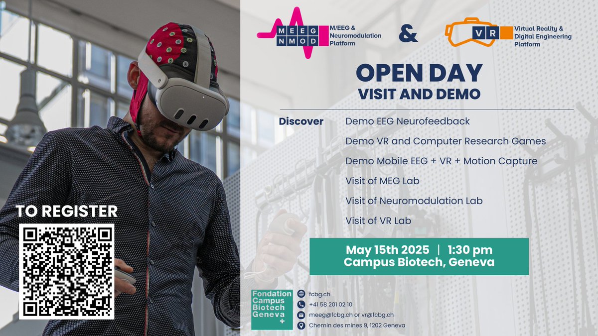 Fondation Campus Biotech (@fcbg_neuro) on Twitter photo The M/EEG-NMOD & Virtual Reality platforms OpenDay at <a href="/CampusBiotech/">Campus Biotech</a> is going extremely well, with fun motion capture demos applied to #Neuroscience 🧠
Perfect occasion to try out the equipment that is available to all at Campus Biotech in #Geneva The M/EEG-NMOD & Virtual Reality platforms OpenDay at <a href="/CampusBiotech/">Campus Biotech</a> is going extremely well, with fun motion capture demos applied to #Neuroscience 🧠
Perfect occasion to try out the equipment that is available to all at Campus Biotech in #Geneva