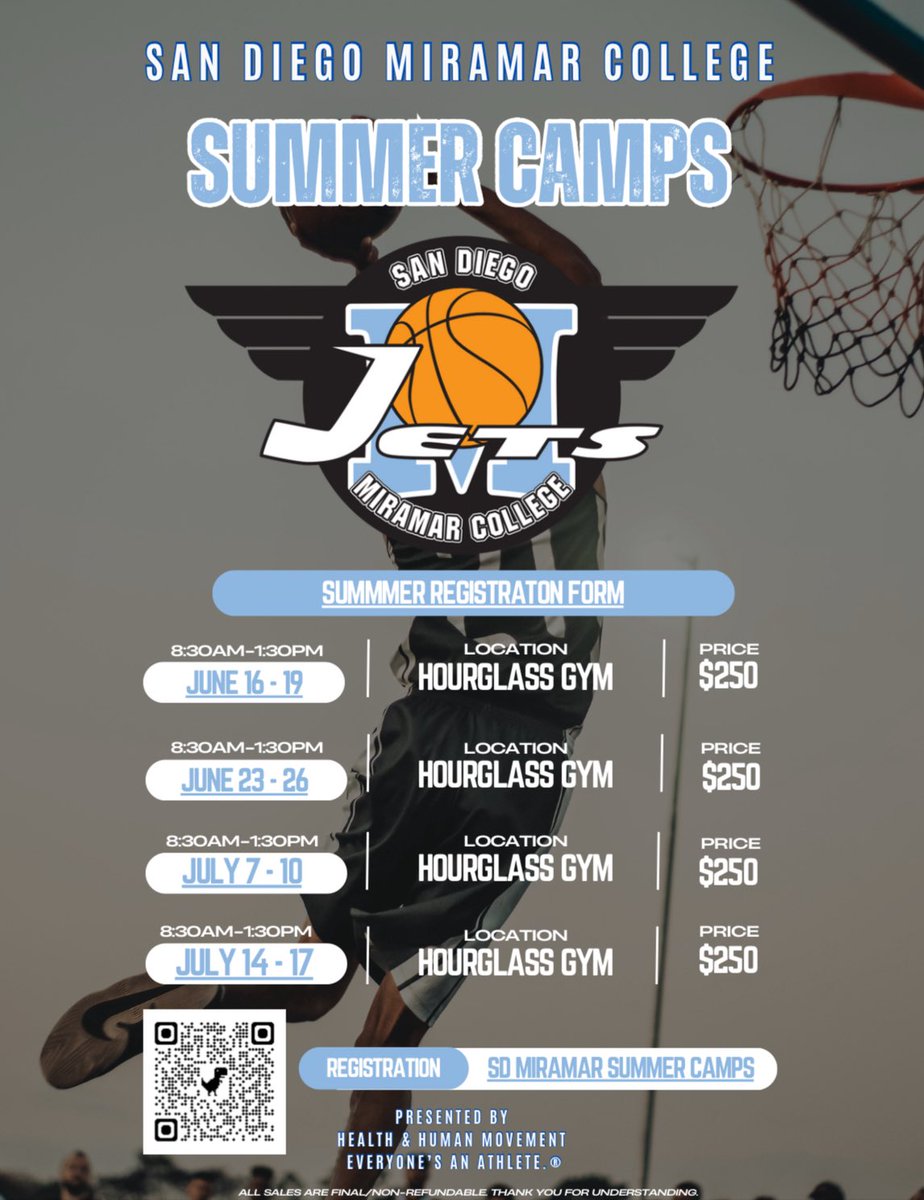 San Diego Miramar College (@miramarjetsmb) on Twitter photo ๐จ ๐จ Our 2025 Basketball Summer Camps are here! Sign up today! Link in bio! Come learn from college/pro players and coaches!!๐จ๐จ <a href="/FullTimeHoops1/">Aaron Burgin</a> <a href="/WWFE_RCT/">WeWorkforEverything Recruiting</a> ๐จ ๐จ Our 2025 Basketball Summer Camps are here! Sign up today! Link in bio! Come learn from college/pro players and coaches!!๐จ๐จ <a href="/FullTimeHoops1/">Aaron Burgin</a> <a href="/WWFE_RCT/">WeWorkforEverything Recruiting</a>