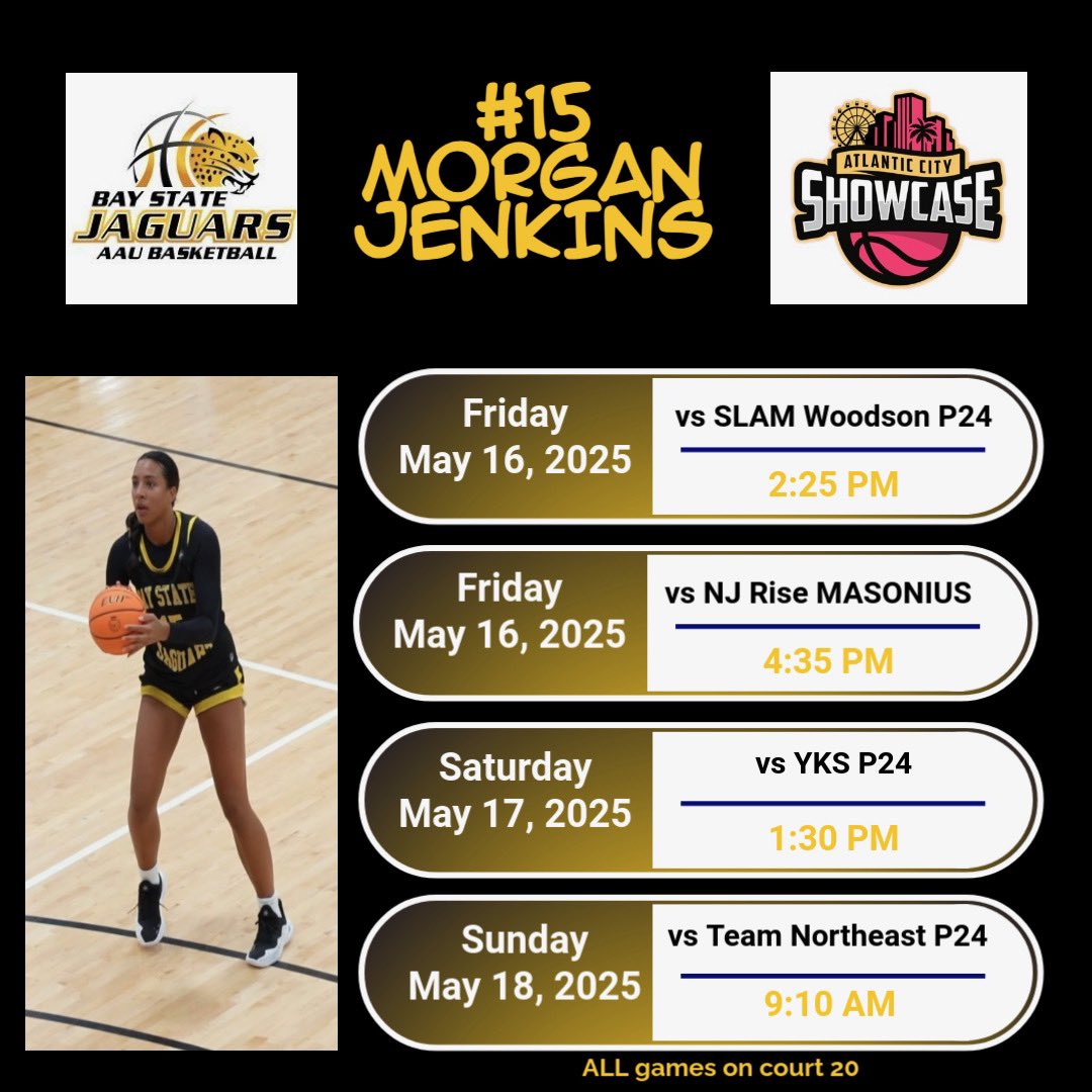 Morgan Jenkins (@morganjenkins07) on Twitter photo Let’s get itttt! Here’s my schedule for this weekend’s showcase in Atlantic City!! Let’s go Jags!💛🖤
<a href="/LaurieBollin/">LAURIE BOLLIN</a> <a href="/BayStateJags/">Bay State Jaguars</a> <a href="/NEPSGBCA/">NEPSGBCA</a> <a href="/PGHNewEngland/">Prep Girls Hoops New England</a> <a href="/nehoopjournal/">New England Basketball Journal</a> Let’s get itttt! Here’s my schedule for this weekend’s showcase in Atlantic City!! Let’s go Jags!💛🖤
<a href="/LaurieBollin/">LAURIE BOLLIN</a> <a href="/BayStateJags/">Bay State Jaguars</a> <a href="/NEPSGBCA/">NEPSGBCA</a> <a href="/PGHNewEngland/">Prep Girls Hoops New England</a> <a href="/nehoopjournal/">New England Basketball Journal</a>