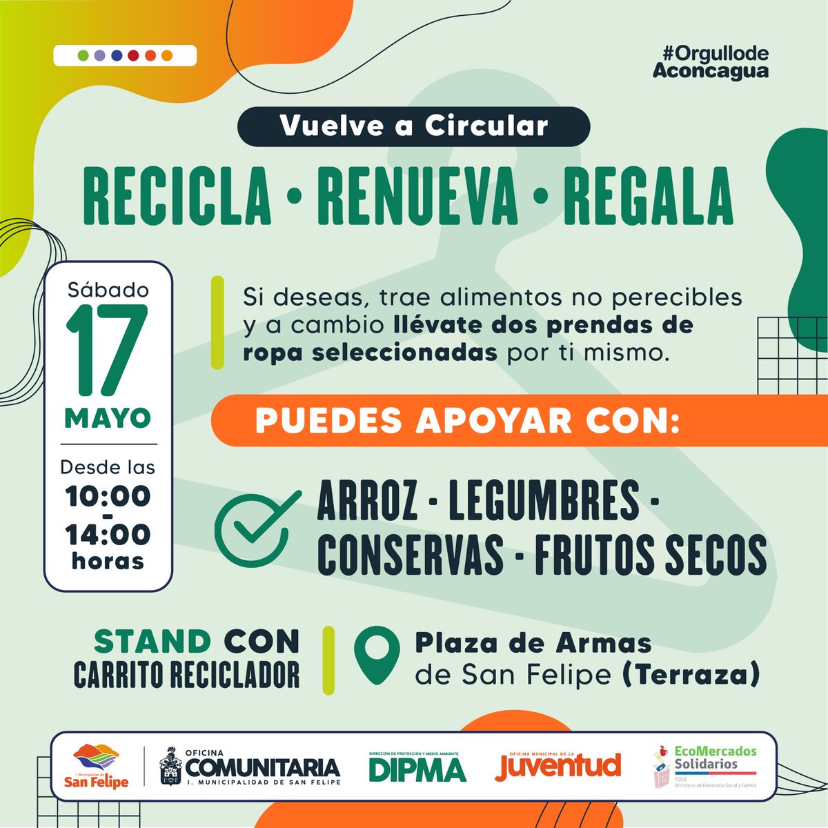 Atención 🗣️ Este sábado 📆 17 no te puedes perder esta gran iniciativa en el marco de la conmemoración del Día Mundial del Reciclaje ♻️ y que es impulsada por nuestra Oficina Comunitaria en colaboración con DIPMA, la Oficina de la juventud y nuestro EcoMercado Solidario.