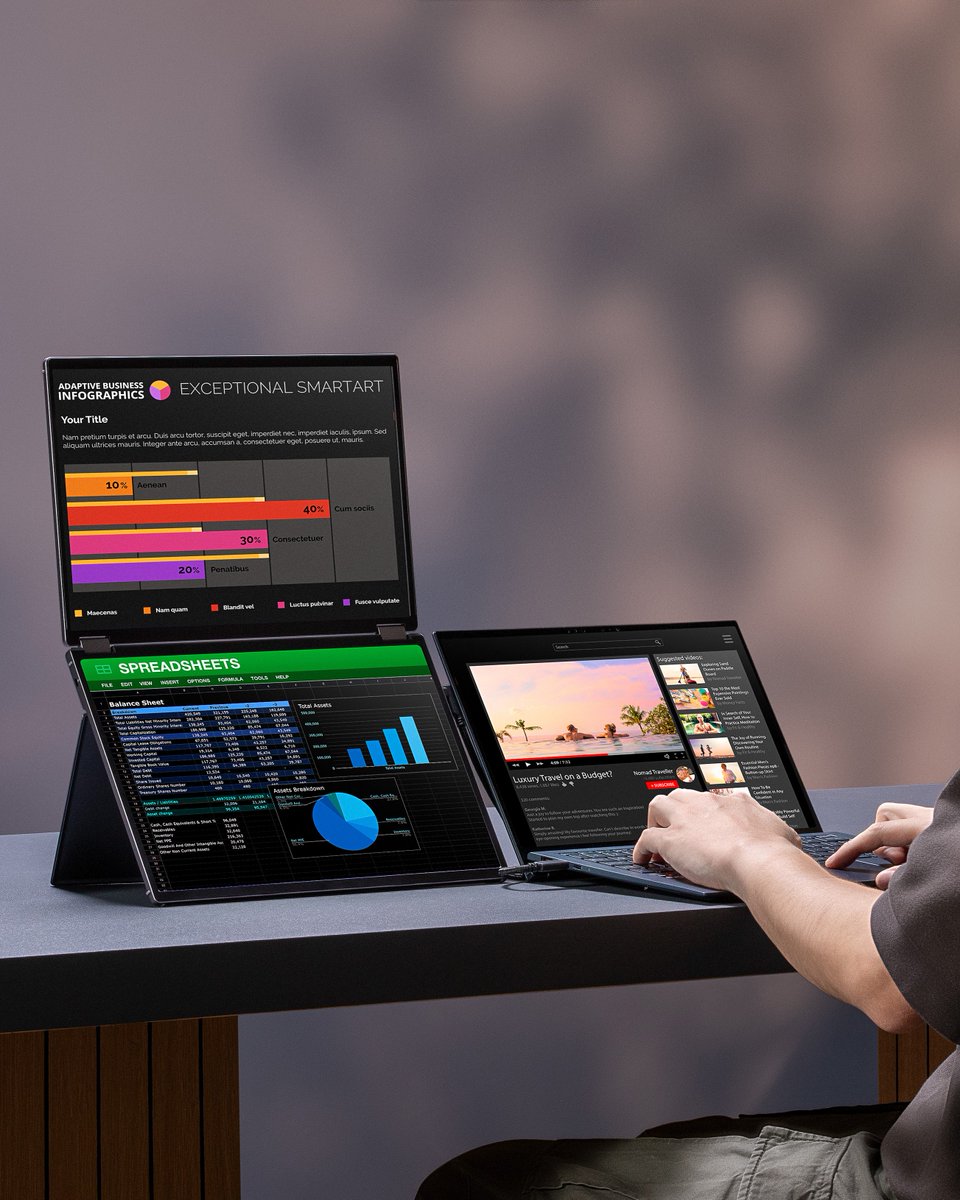 ASUS's tweet image. Alt+Tab getting annoying?​

​🖥️🖥️Level up productivity with the #ZenScreen Duo’s stacked OLED displays.

​Drop your app combos below—what would you put on each screen? 👇 ​

​#ASUS #PortableMonitor #MQ149CD