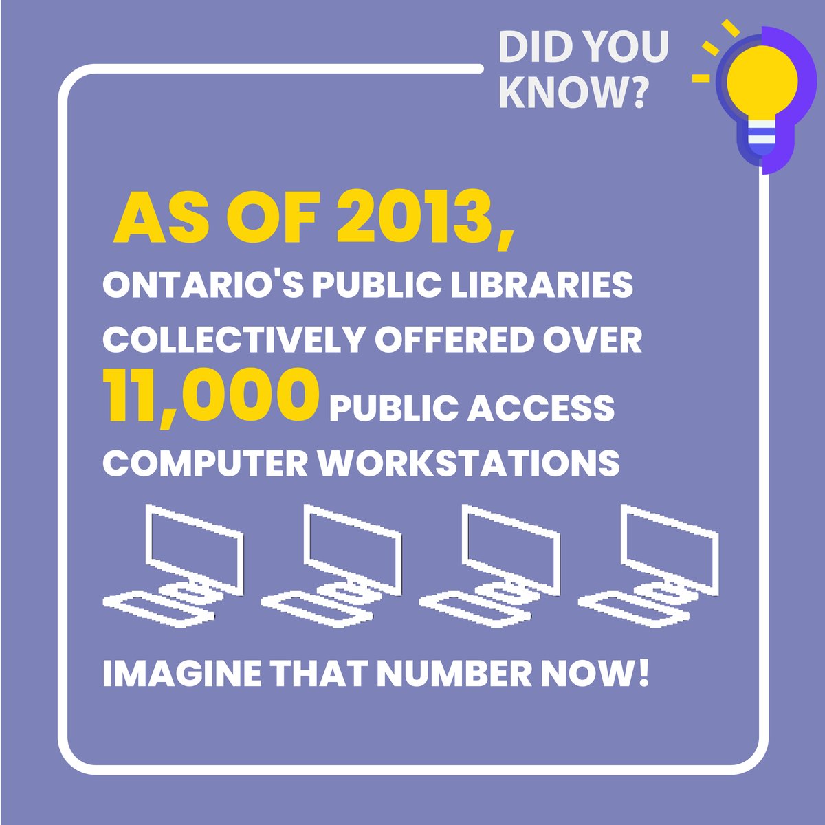 Did you know? As of 2013, Ontario's public libraries collectively offered over 11,000 public access computer workstations. Imagine that number now!