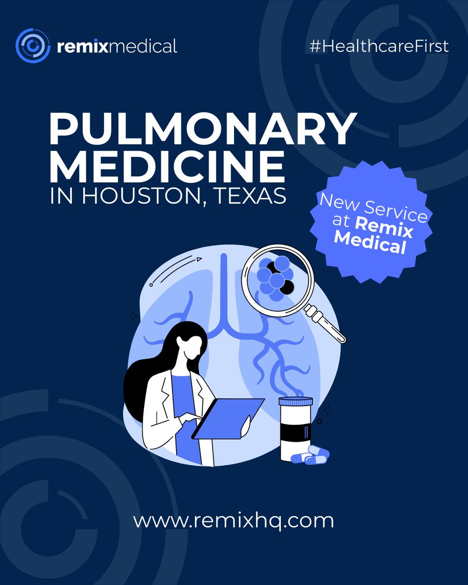 RemixMedical's tweet photo. Breathe Easier with Remix Medical! Our new Pulmonary Medicine service is here to support your respiratory health. make an appointment at https://t.co/Kmn1ywsdWl #PulmonaryHealth #RemixMedical #BreatheEasy #RemixMedical #Healthcare #Houston #HoustonTX https://t.co/FrNGKyx98Q