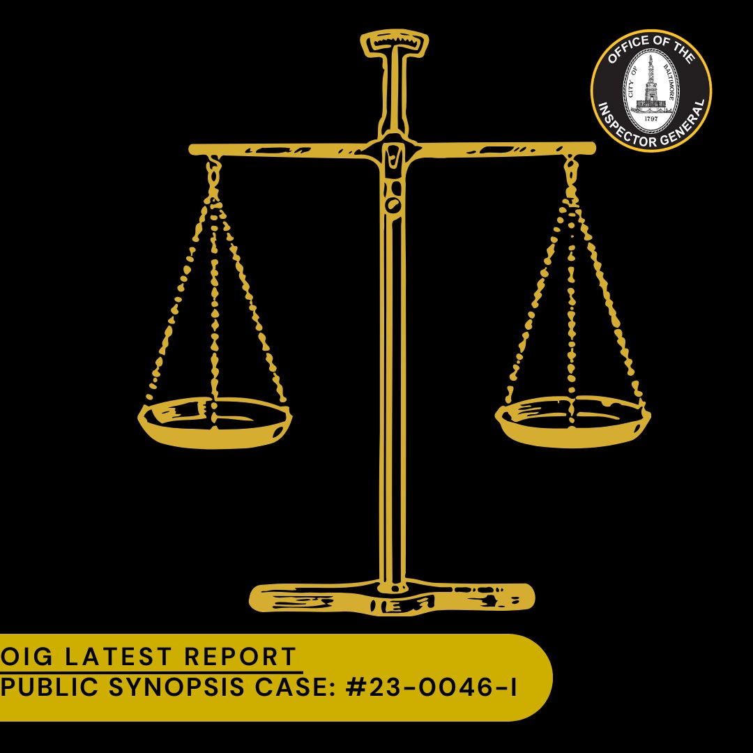 OIG_Baltimore's tweet image. 🚨 NEW OIG REPORT 🚨: A City employee failed to disclose an arrest as required by policy. Transparency and accountability matter—read the full synopsis here: tinyurl.com/vbde2thh #Baltimore #OIG #Accountability #PublicTrust