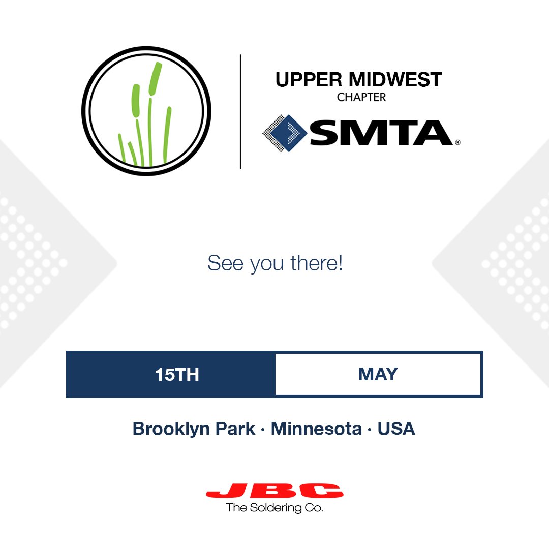 JBCTools's tweet photo. Today, we will be present at SMTA Upper Midwest 2025. See you there!
📅 : May 15, 2025
🏢 : Brooklyn Park
🗺️ : Minnesota, USA
🌐 : https://t.co/JG2nrAaRpw
#components #electrical #engineering #handsoldering #JBCtools #Minnesota #rework #pcb #USA https://t.co/236CTCMDzM